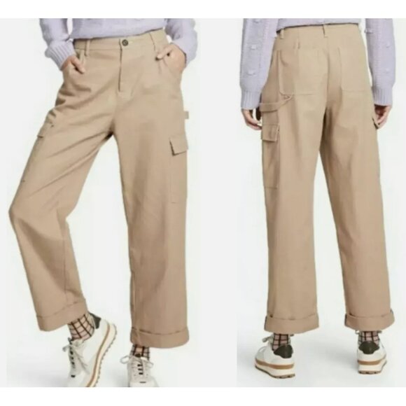 Sandy Liang X Target Cargo Carpenter Pants Tan Wide Leg High Rise sz 8 - Picture 13 of 13